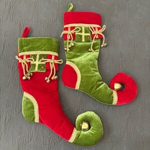 Ballard Designs Large Velvet Decorative Stockings with Jingle Bells